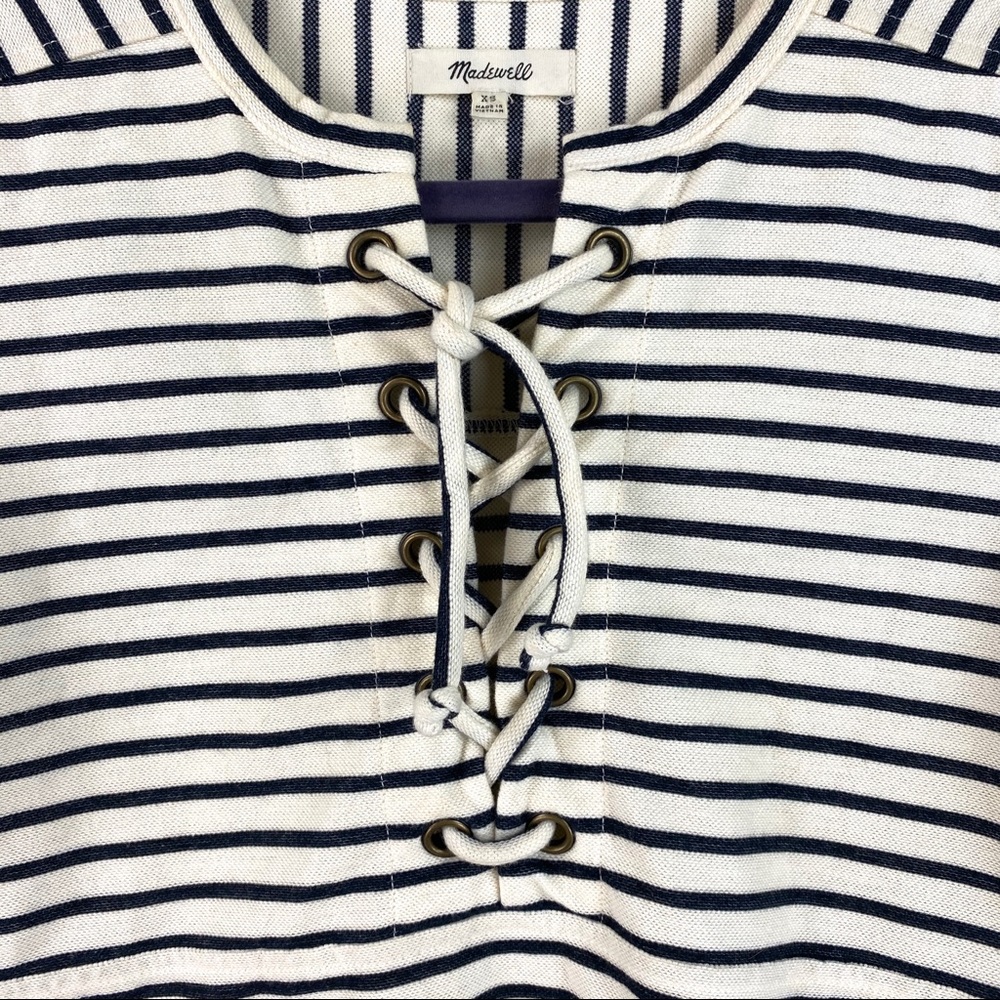 Madewell Lace Up Striped Tee Size XS Short Sleeve - Picture 3 of 5